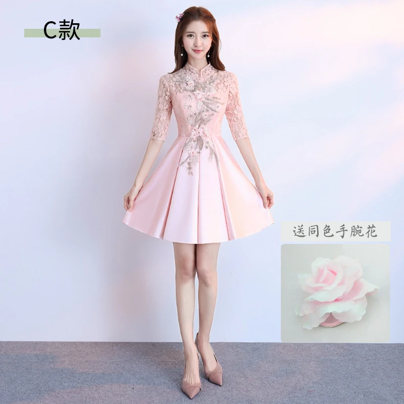 Новые розовые короткие женские платья для девочек, вечерние бальные платья для подружки невесты - Цвет: Pink C 85CM