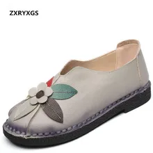 Новинка, весенняя обувь из натуральной кожи с цветочным принтом, модная женская обувь, удобная обувь на плоской подошве, мягкая удобная Нескользящая женская обувь на плоской подошве