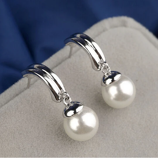 White Gold Color Top Quality Big Imitation Pearl Drop Earrings For