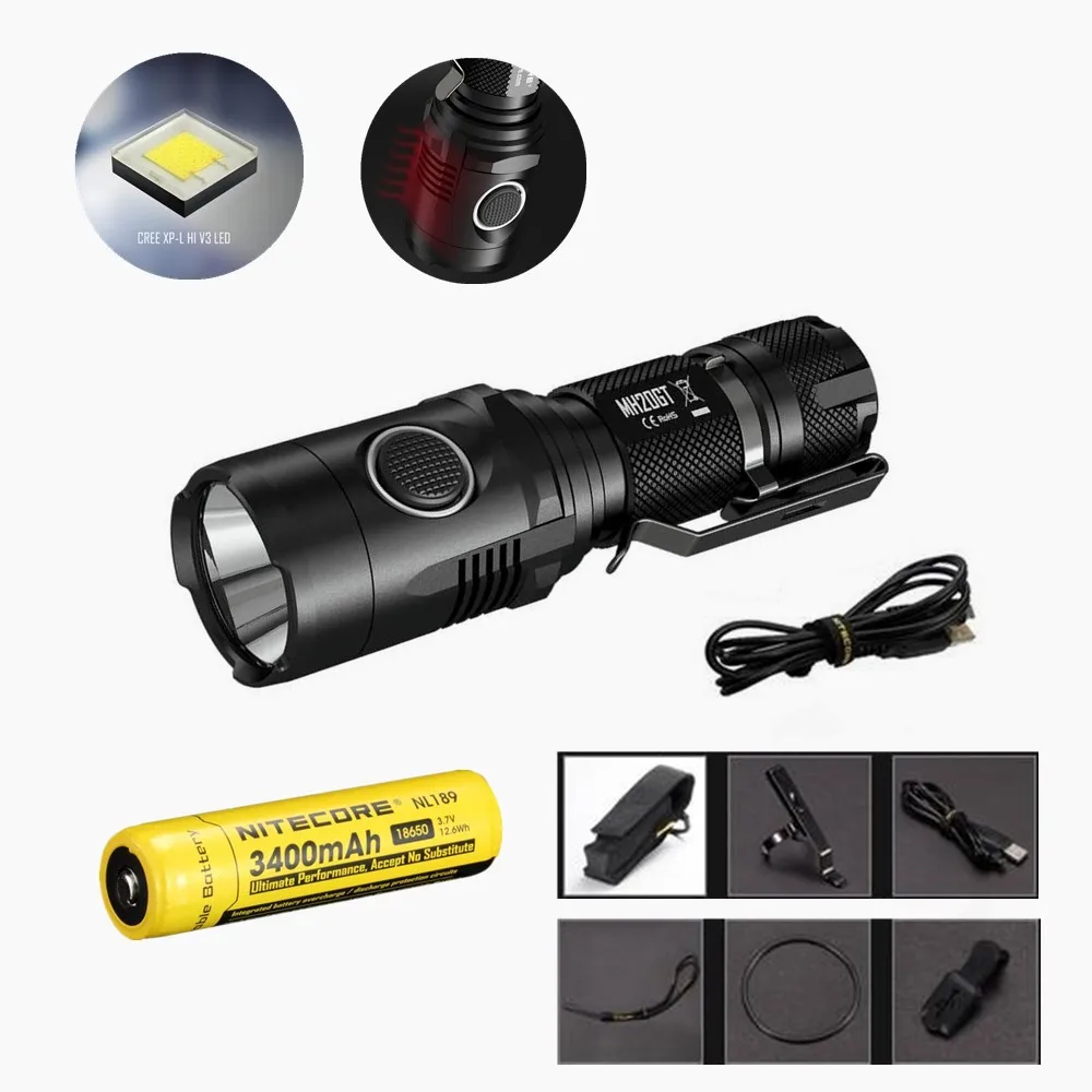 Nitecore MH20GT flaslhight XP-L Hi V3 LED 1000 Люмен USB Перезаряжаемые EDC факел с nl1834 18650 3400 мАч обновления Nitecore mh20