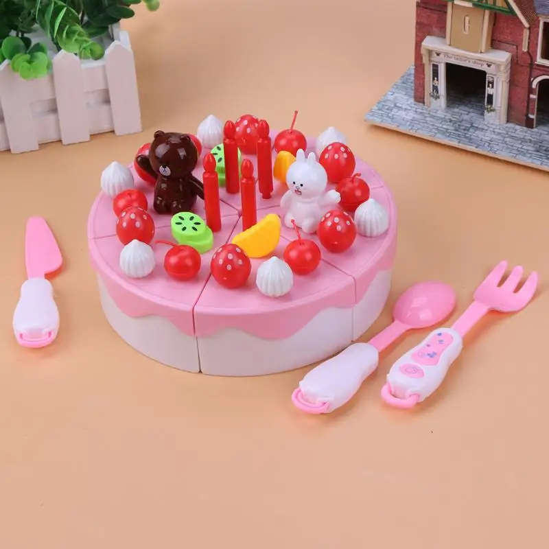 Дети имитация торт ко дню рождения ребенок Резка игрушка Пластик дети Крытый Ролевые игры розовый торт Кухня Еда игровые домики, игрушки