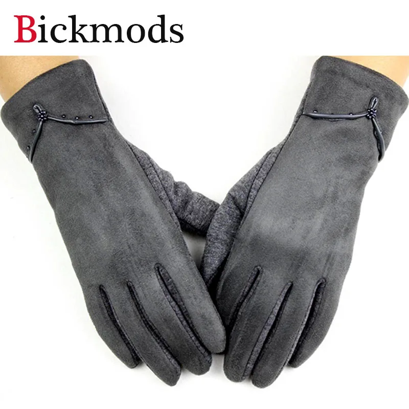 Вязаные перчатки женские эластичные замшевые перчатки плюс бархат весна и осень теплые Половина хлопок наклейки на материал перчатки для девочек - Цвет: gray