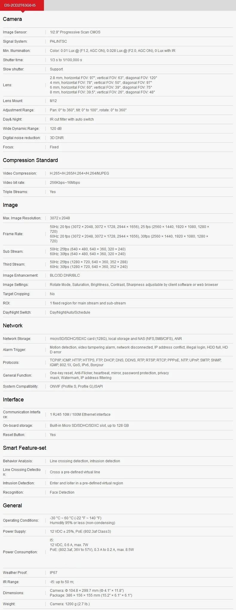 DS-2CD2T63G0-I5 Specifications