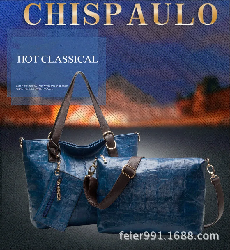 NEW style!!! 100% Genuine Leather Women Handbag Classic Shoulder Bags Lady's Vintage Messenger Clutch Wallet Purse 3Pcs/Lot | Багаж и