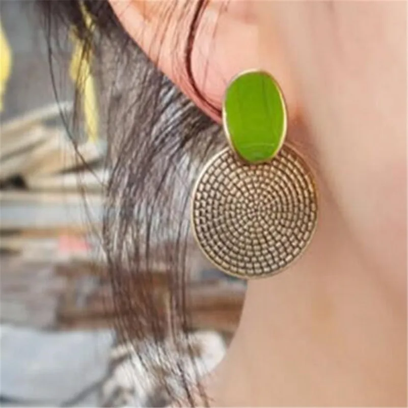 

Fashion Statement Extendy Green Round Stud Earrings Women Korea Crystal Cheap Earring Brincos Bijoux Female Wholesale Jewelry