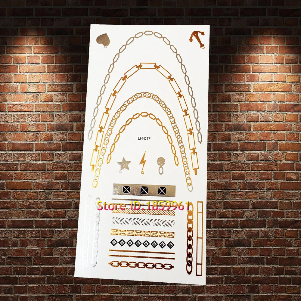 

1PC Fake Flash Gold Temporary Tattoo Choker Designs AGM-T019 Golden Anchor Removable Tattoo Paste Paper Necklace Henna Flower
