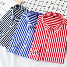 DAVYDAISY, Новое поступление, мужская рубашка с длинным рукавом, мужская повседневная рубашка в полоску, приталенная Мужская рубашка, DS279