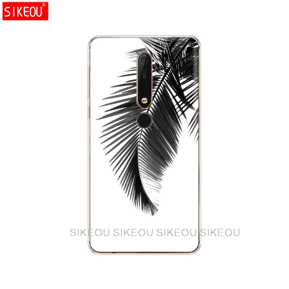 Силиконовый чехол для телефона Nokia 5 3 6 7 PLUS 8 9 /Nokia 1 2 2018 черно белые Пальмовые