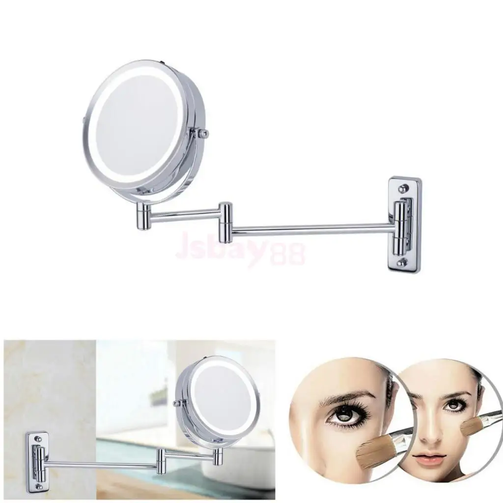 Two Sided Swivel Wall Mount Vanity Mirror LED Lighted 5x Magnification