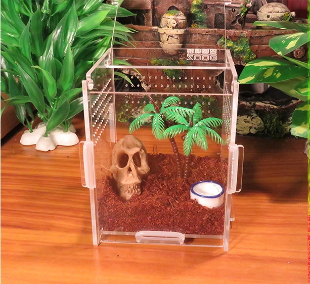 Crystal Acrylic pet cage,reptile,amphibian,insect, small animal habitat feeding box,10*10*20 cm