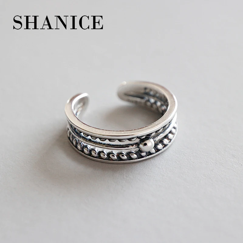 

SHANICE Retro 925 Sterling Silver Jewelry Thai Silver Female Personality Three-layer Hollow Braided Twist Beads Open Ring Toe