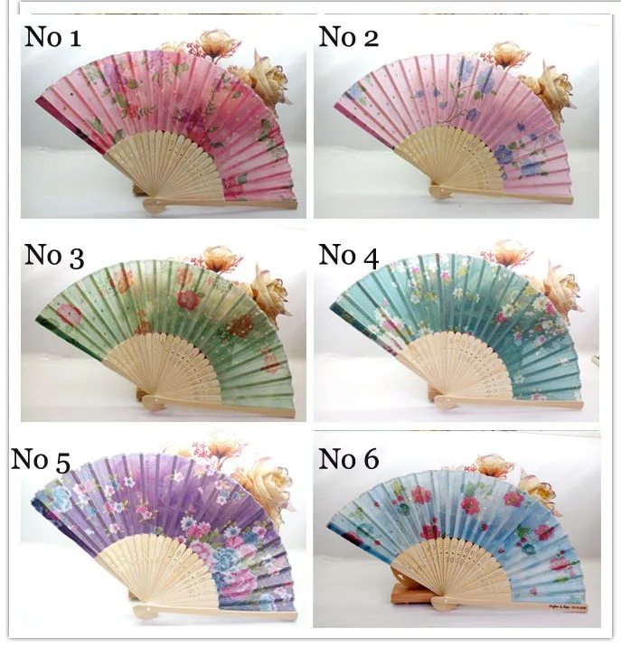 

50Pcs Wedding Favor And Gift For Wedding Party,Cheap Customized Hand Fans,With Flower Printing Silk Wedding Fan,Wedding Ceremony