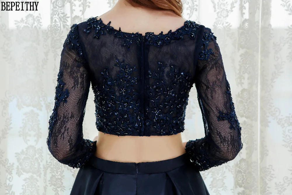 10  BEPEITHY New Design 2017 Long Sleeve Two Pieces Prom Dresses Vestido De Festa Longo Lace Satin Prom Evening Party Dresses (10)