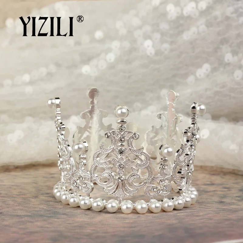 YIZILI, новинка, для девочек, маленький размер, жемчужная тиара, Хрустальный цветок, корона, тиары, вечерние мини-тиара, свадебные аксессуары для волос, ювелирные изделия C052