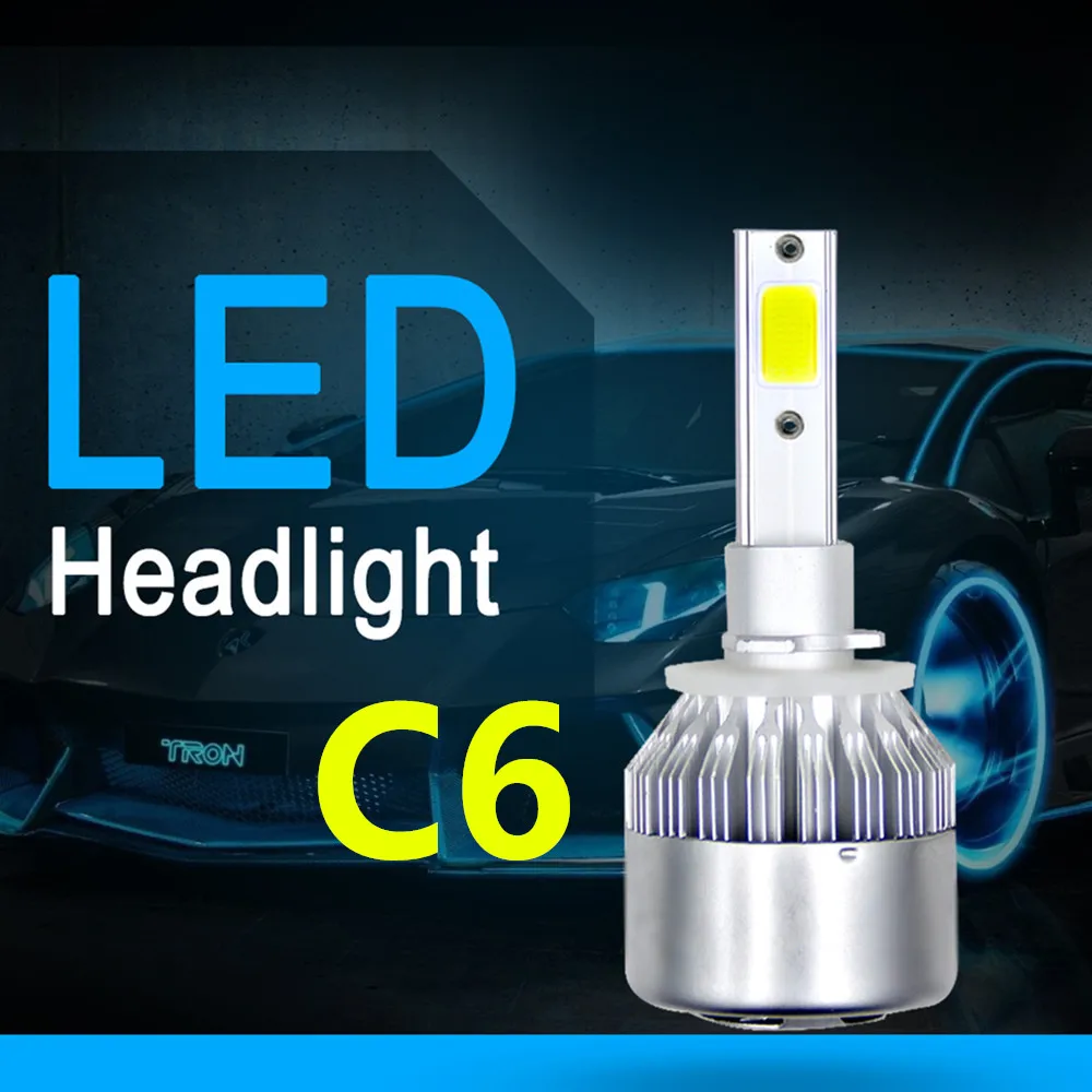 2 шт. C6 светодиодный автомобильных фар 72 Вт 7200LM COB авто фары лампы H1 H3 H4 H7 H11 H13 880 9004