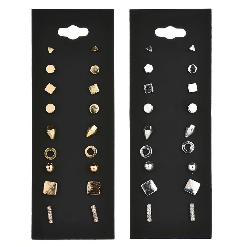 

2019 New 9 pairs/set unisex simple fashion stud earing set irregular geometric crystal Metal Mini Earrings punk Girls Jewelry