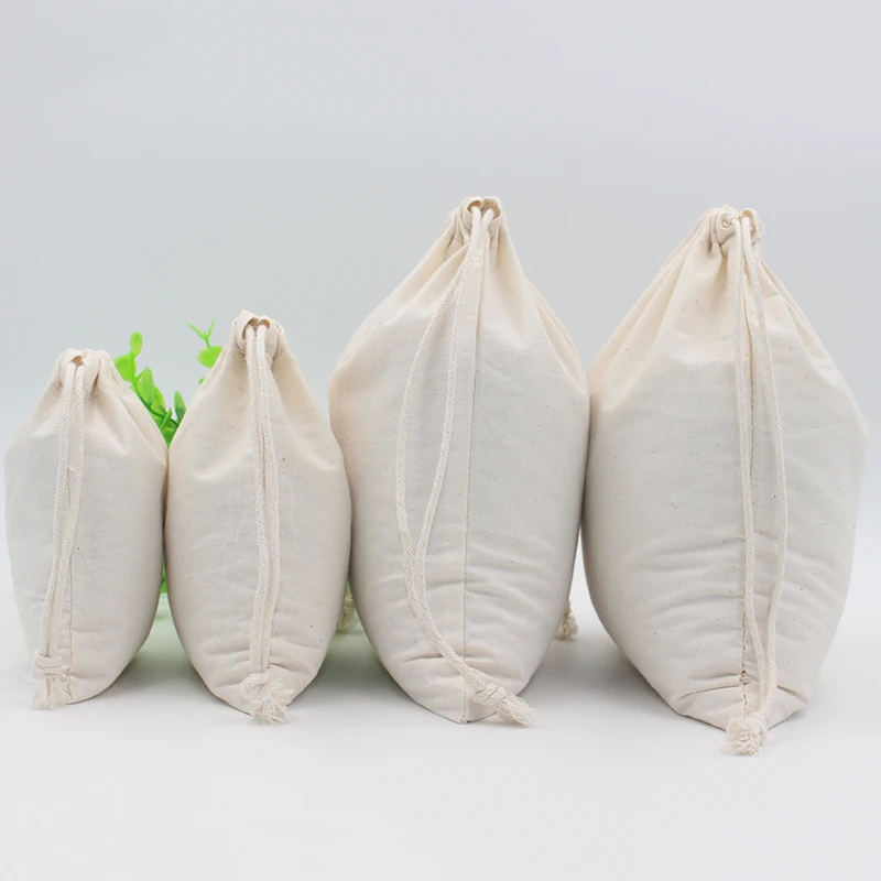 10pcs Pure White Cotton Linen Gift Bag Birthday Party Wedding Favor Holder Makeup Jewelry Drawstring Pouch Jewelry Packaging