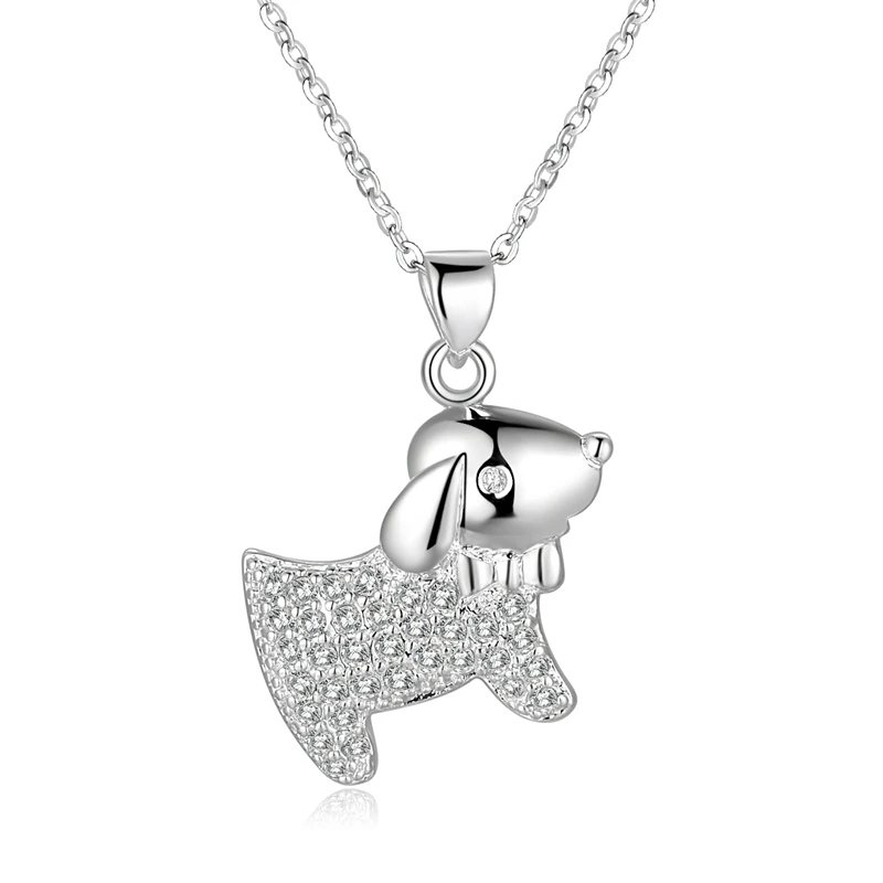 

925 sterling silver jewelry loverly dog t ag with crystal stone pendant necklacewomen wedding fine fashion jewerly promotion