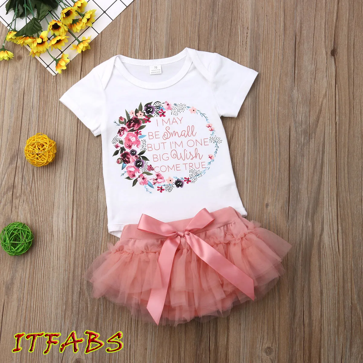 Цветочный хлопковый комбинезон для новорожденных девочек 0-24 месяцев+ кружевная юбка-пачка, одежда для малышей
