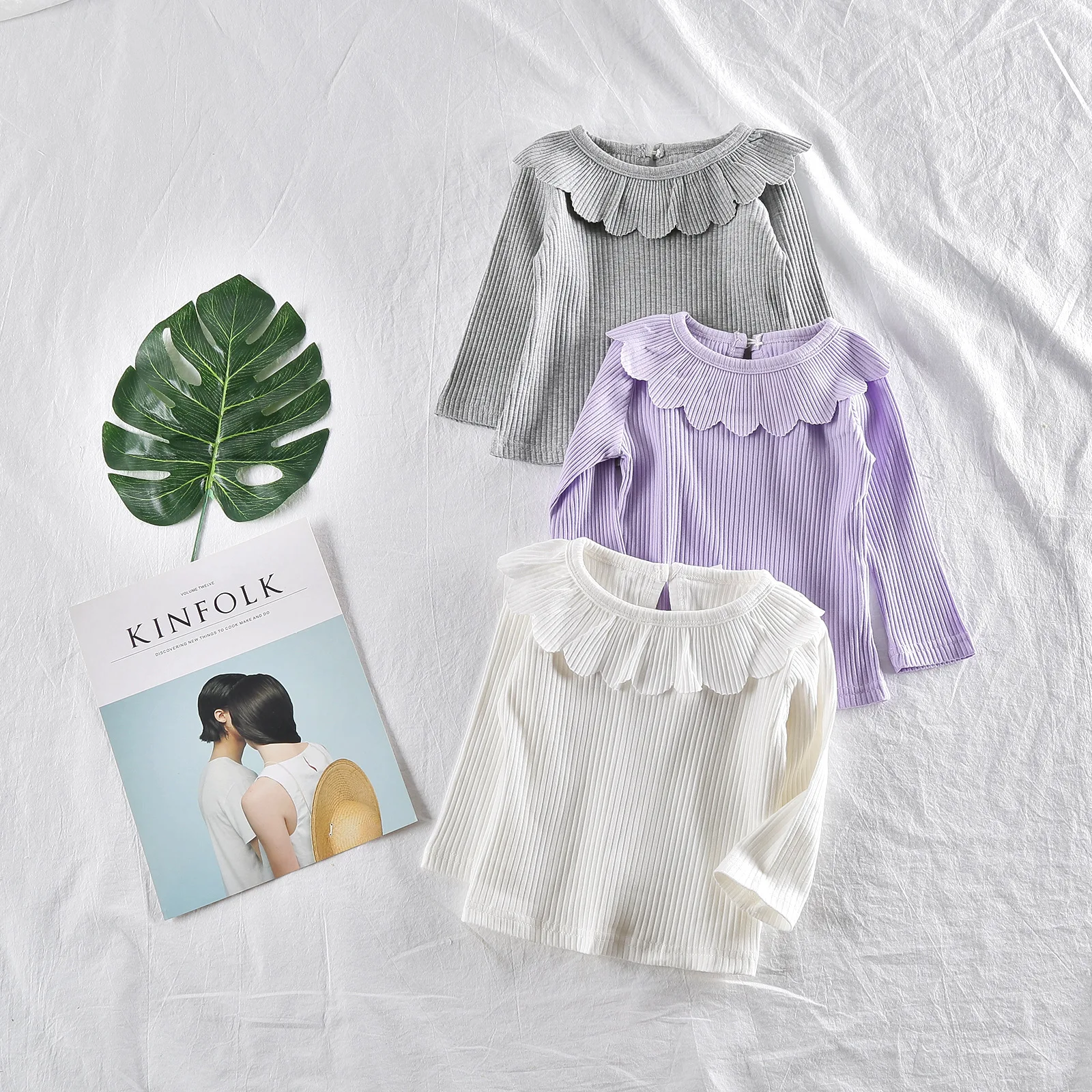 Spring Autumn Cute Ruffles Collar Baby Girl Basic Top Fall Infant Cotton T Shirt Baby Girl