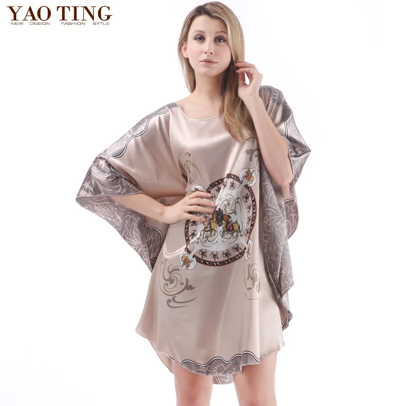 

2018 Summer Style Women Plus Size 6XL 5XL 4XL Loose Faux Silk Sleepwear For Lady Nightgowns Indoor Home Clothing