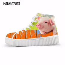 INSTANTARTS/Модная обувь на платформе со шнуровкой; женская обувь на плоской подошве с милым животным принтом свинки; обувь для девочек, увеличивающая рост