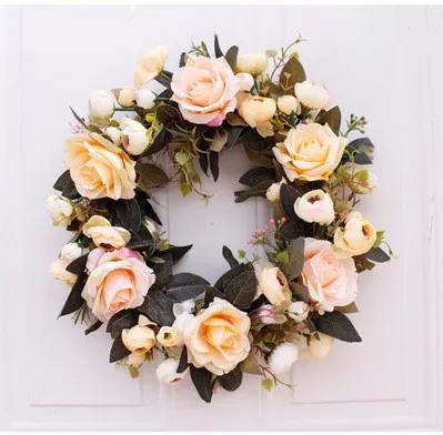 

Artificial Flower Tea Rose Wreath Door Knocker Decorative Wall Pendant Home Wedding Background Hanging Flower Fake Flowers 2PCS