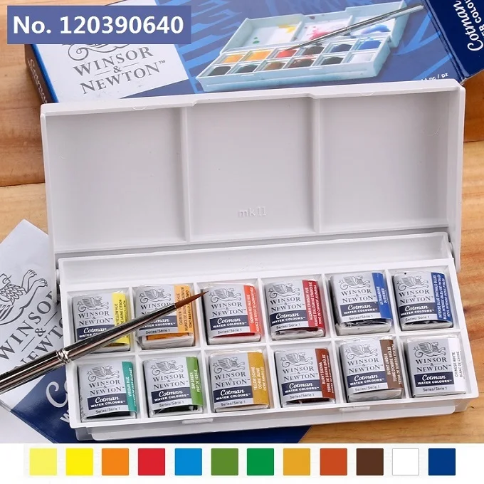 WINSOR& NEWTON Cotman портативный Твердые акварельные краски 12/24/36/45 цветов пигмент товары для рукоделия Рисунок Краски - Цвет: 12  colors  A