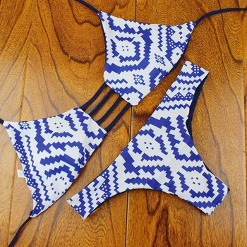 

Sexy Women Bikini Swimwear 2 Piece New Brazilian Swimsuit Vintage Printed Bikini Set Cross Strap Tie Back Beach Bathing Suit