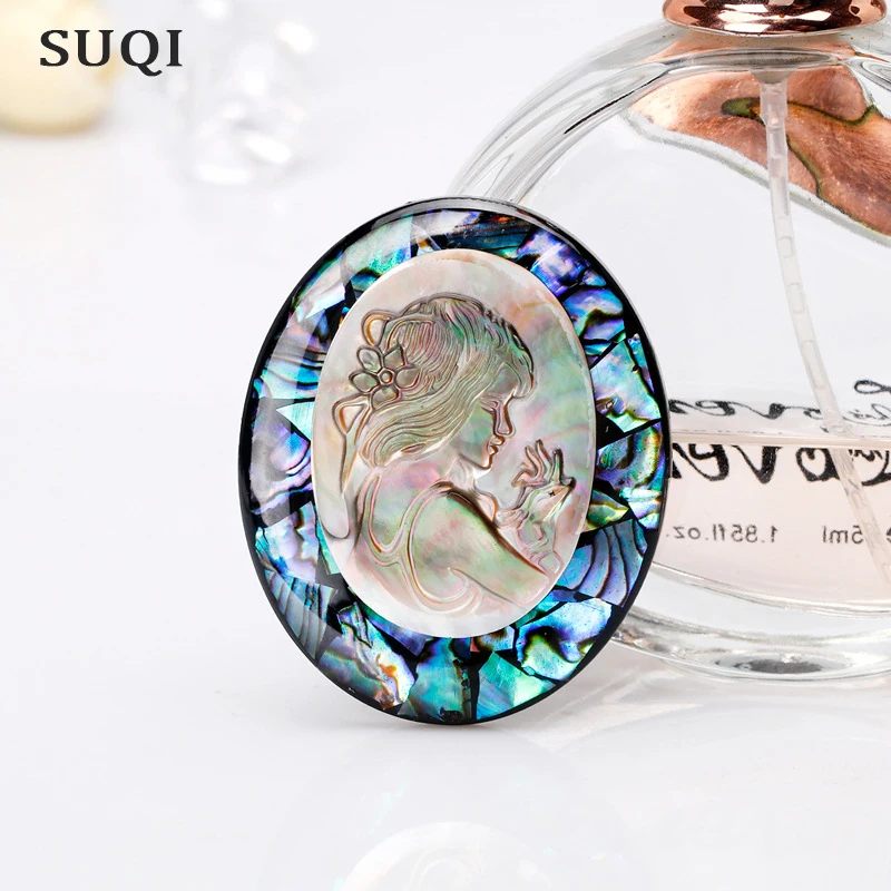 SUQI 2019 винтажная оболочка овальной камеи брошь на лацкан платья заколки для