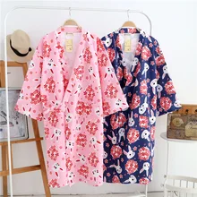 Зимнее толстое кимоно халат для женщин Зимний банный халат длинный рукав Сакура Кролики Печать халат японская Пижама