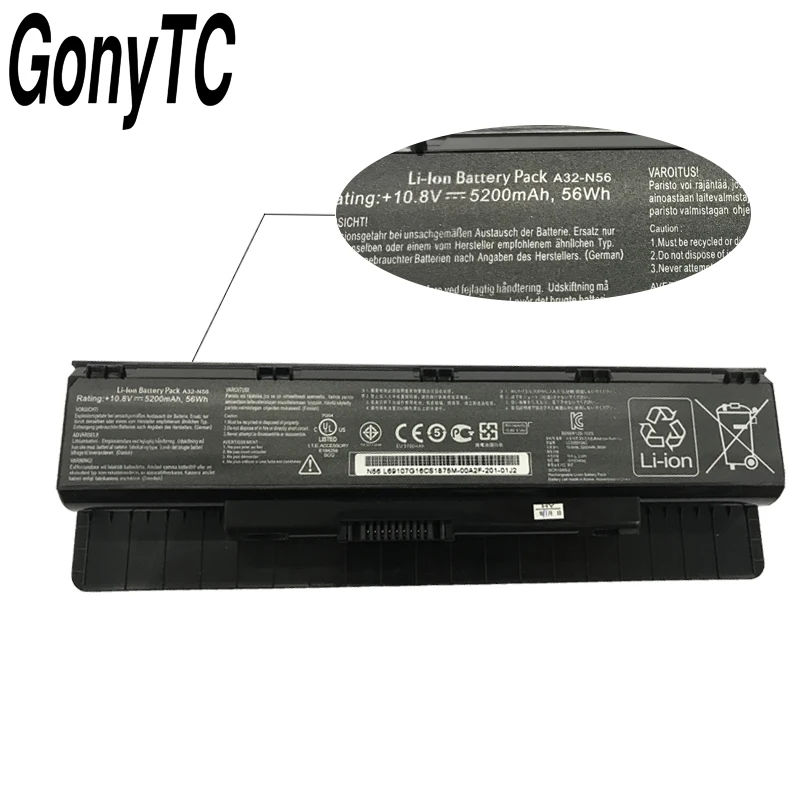 GONYTC 10,8 V 5200 мА/ч, A32-N56 Батарея для ASUS N46 N46V N46VJ N46VM N46VZ N56 N56V N56VJ N56VM N76 A31-N56 A33-N56