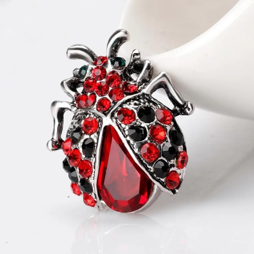 

QianBei Red Enamel Vivid Ladybug Brooches For Women Kids Gold Color Crystal Insect Brooch Pins Collar Clip Dress Fashion Jewelry