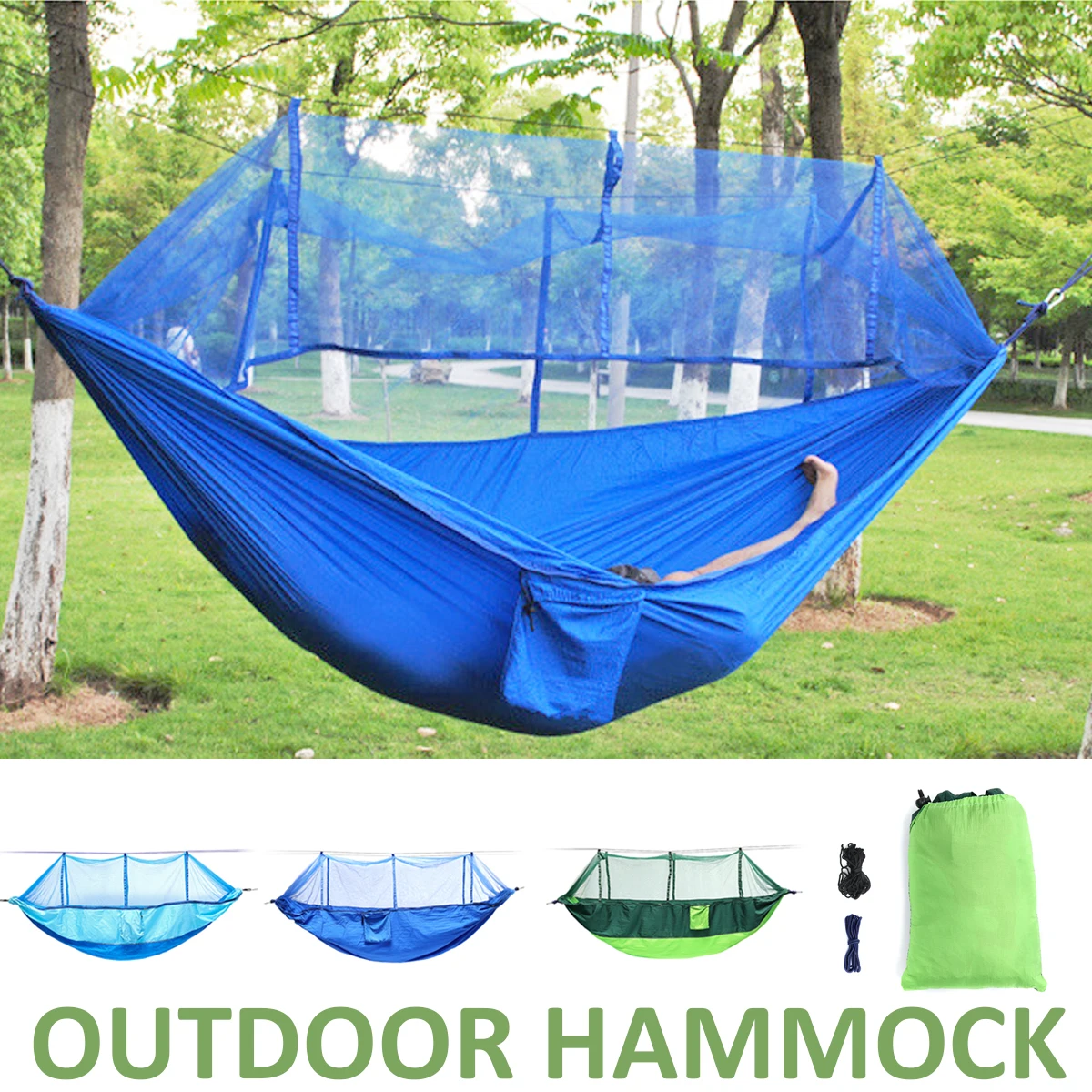 

240x140cm Double Parachute Cloth Hammocks 1-2 Person Portable Mosquito Net Hammocks Outdoor Yard Camping Travel
