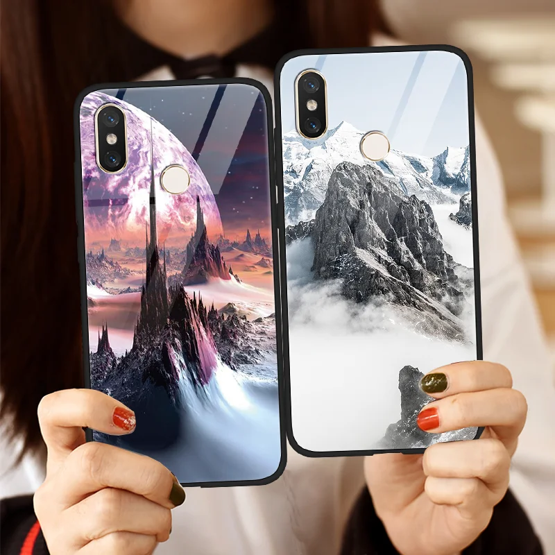 

Snow Mountain Tempered Glass For Xiaomi Mi A2 6X 5 5S 6 8 Mix 2 2S 8 SE Lite Space For Xiaomi Redmi Note 6 5 Pro S2 5 Plus Cases