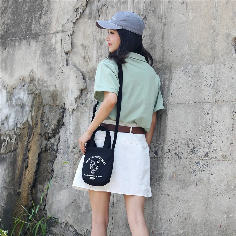 Menghuo 2018 New Canvas Casual Korean Shoulder Tote Bag Mini Single Messenger Crossbody Bags Women Bucket Female Bag Cute girlsG11A7283