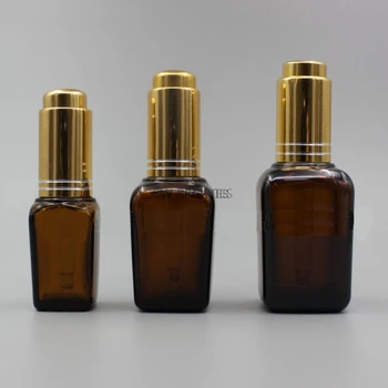 

100pcs/lot 10ml 20ml 30ml Brown Square Essential Oil Bottle With Golden Press Pump Droper ,Glass Bottle For Cosmetic Packing