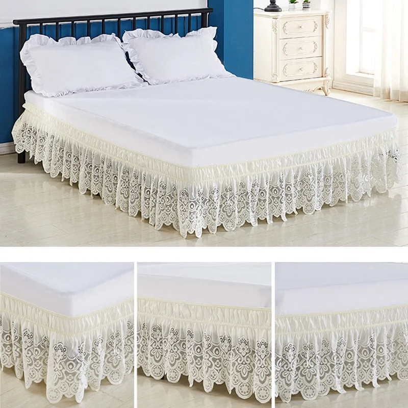 Оберните вокруг эластичной юбки кровати без поверхности кровати Твин/Полный/queen/King размер американский 37 см высота - Цвет: Beige 2