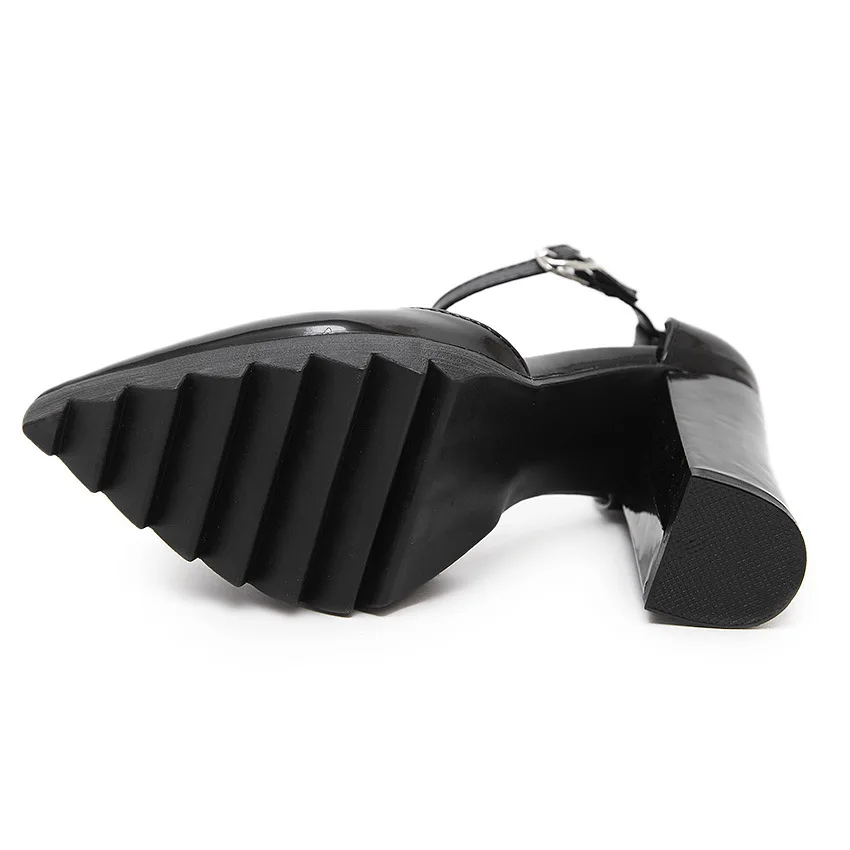 Black Épais Hauts Talons Dames T Sangle Chaussures Partie Pompes Sexy Bout Cuir Stilettos Pu Robe Pointu Femmes awqHRzBw