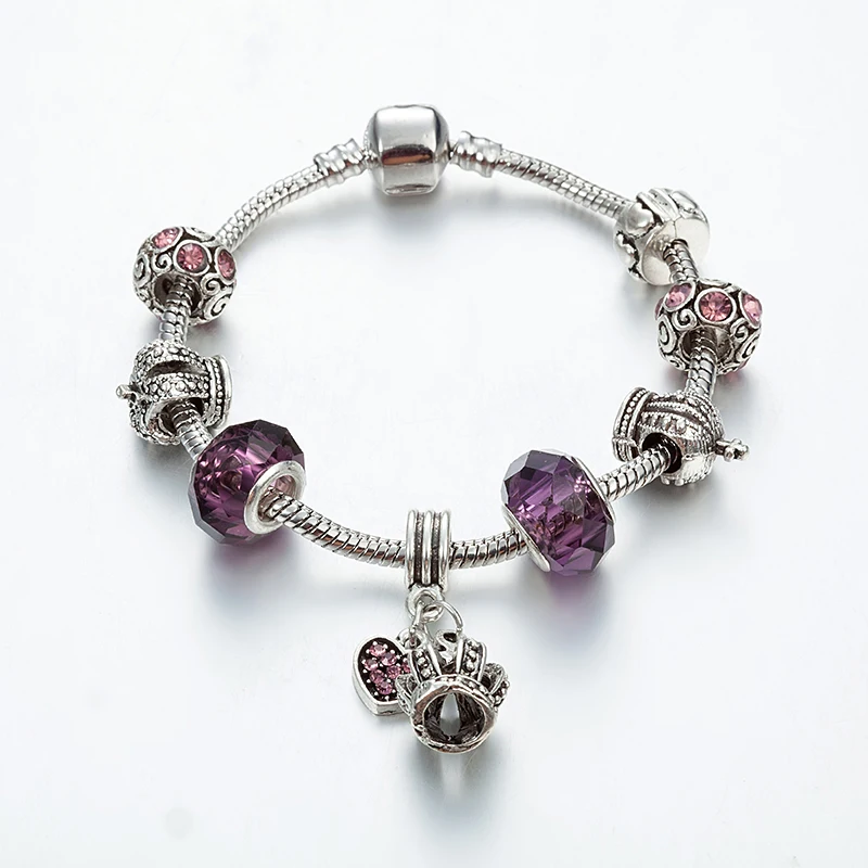 

ANNAPAER High Quality Bileklik Jewelry Heart Charms Bracelet & Bangles With Crown Shine Beads Fit Original Bracelets B16116