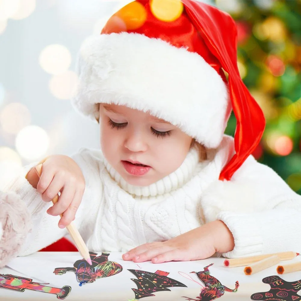 OurWarm 24 шт. персонализированное Рождественское украшение подвеска орнамент Волшебная цветная бумага для скретч арта Цвет ing Card Рождественский подарок для ребенка