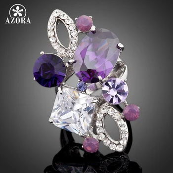 

AZORA Unique Design White Gold Color Purple Stellux Austrian Crystal Ring TR0055