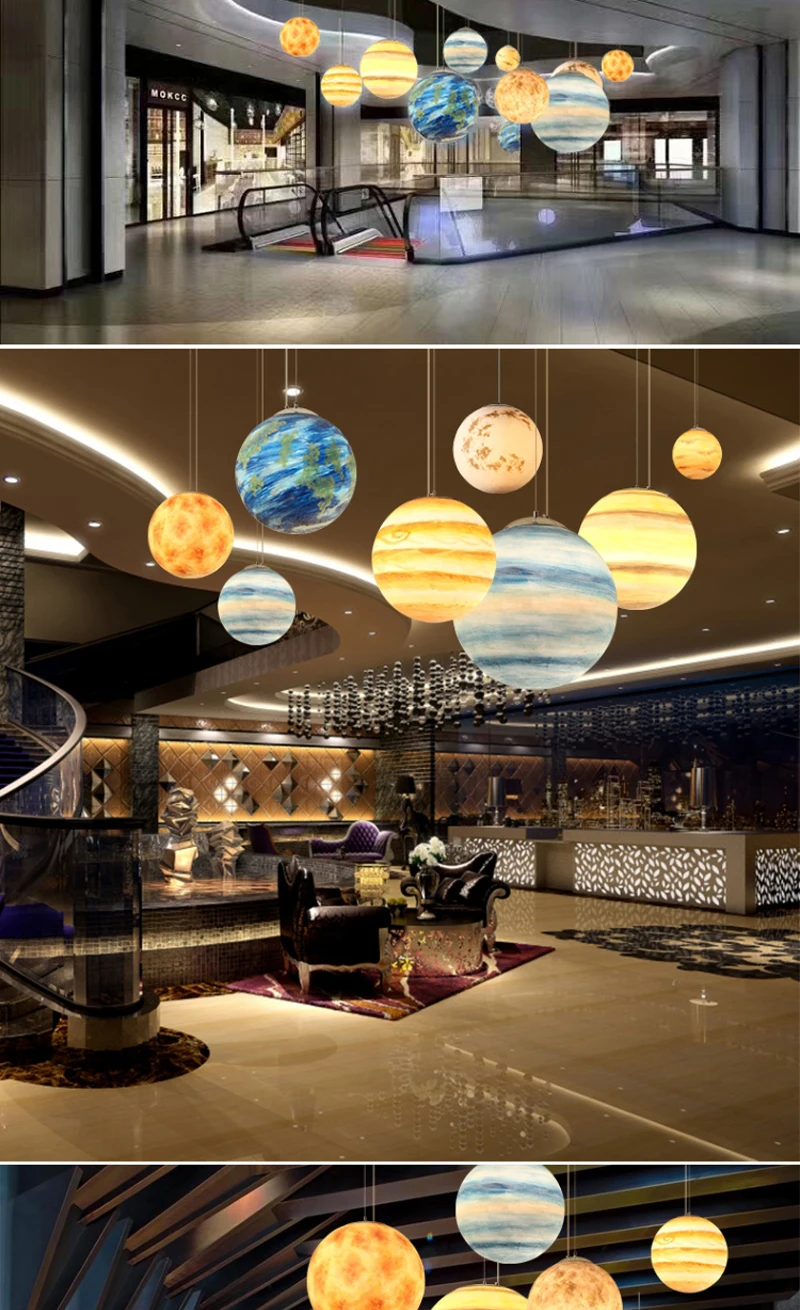 Современный Креативный подвесной светильник, расписанный вручную, восемь планет, домашний декор, гостиная, Вселенная, смола, E27, лампа, Подвесная лампа