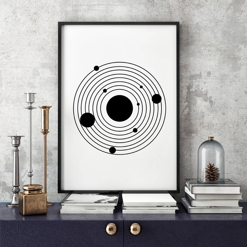 Solar System Wall Art Canvas Painting Minimalist Black and White Nordic Posters Prints Picture For Kids Living Room unframed | Дом и сад