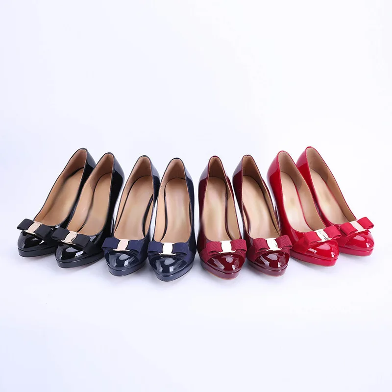 

Genuine Leather Women's Shoes Luxury Brand High Heels Bow Metal Decoration Singles Shoes Women Casual Shoes 7cm-11cm High Heel