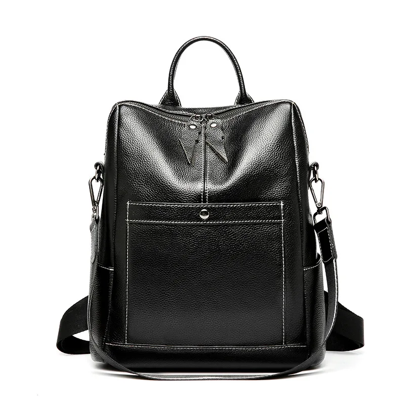 

New Women's Bags Fashion Trend Genuine Leather Backpack Large Capacity Ladies Casual Backpacks Black Shoulder Bag