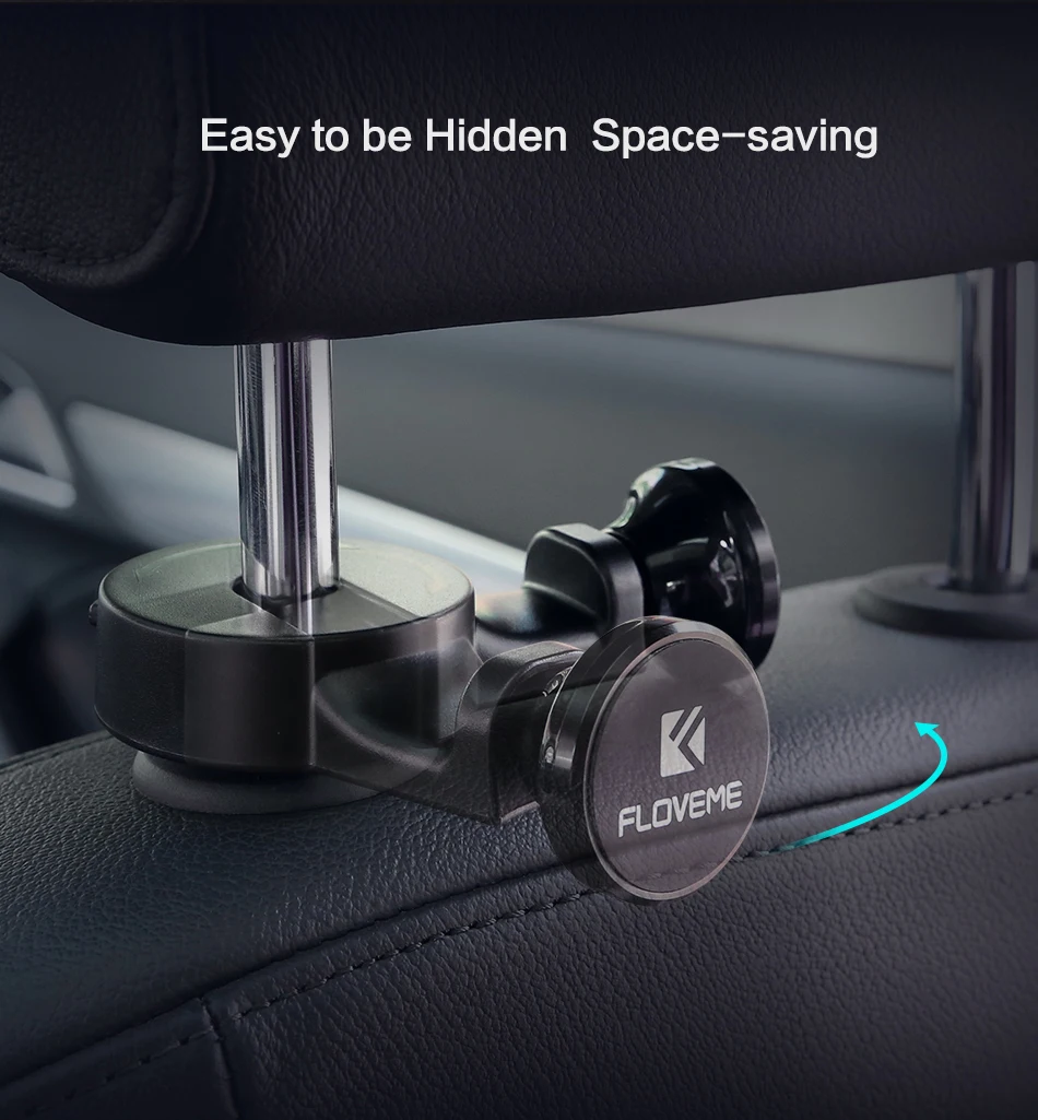 FLOVEME Strong Magnetic Car Headrest Hook Phone Tablet PC Holder Back Seat Bag Hanging 360 Rotating Car Phone Holder Stand (8)