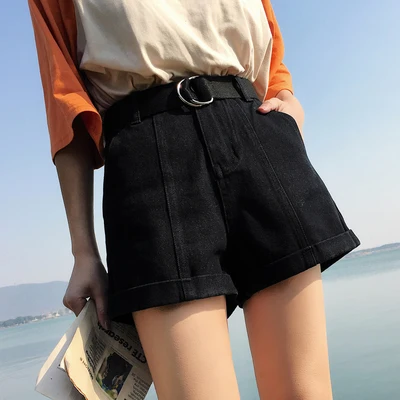 S-XL,2XL plus size summer high waist shorts feminino denim shorts roll up jeans womens casual shorts(0920 - Цвет: Черный