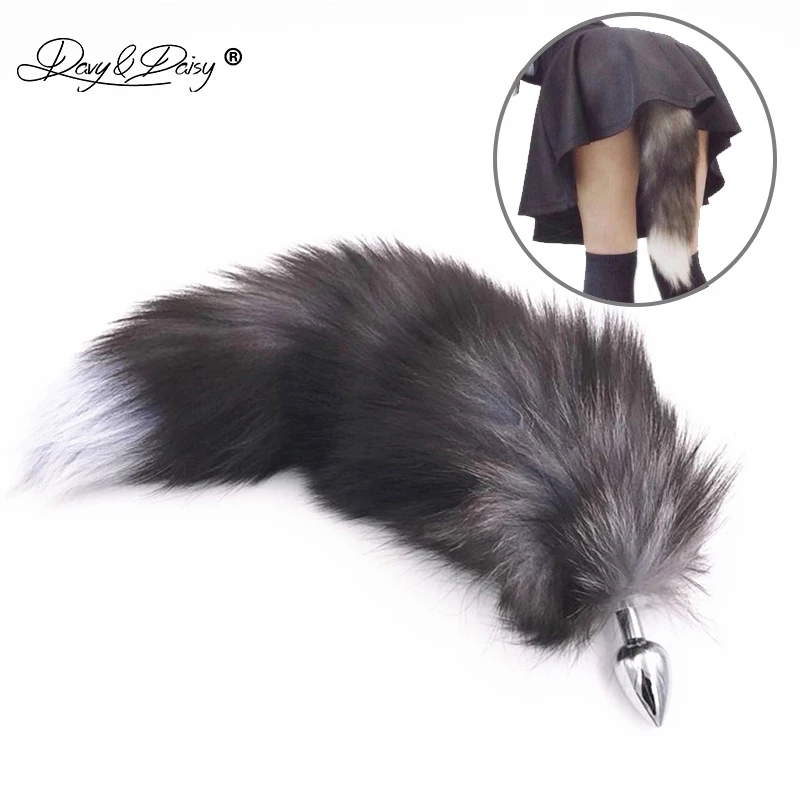 

DAVYDAISY S/M/L Silvery Metal Anal Plug Soft Fox Tail Butt Plug Stainless Steel Women Adult Sex Accessories for Couples AC115