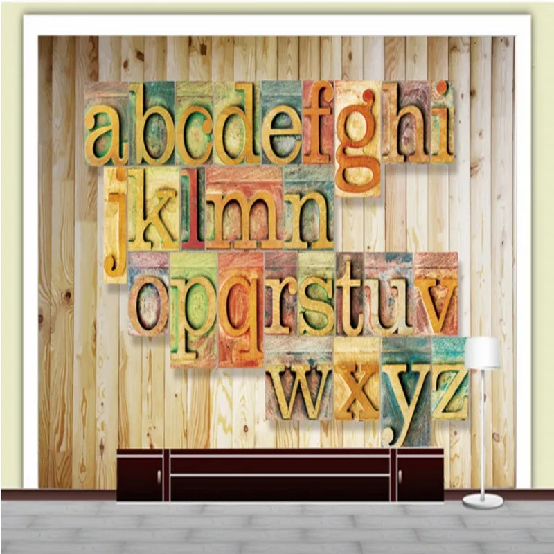 

Custom photo wallpaper Custom 3D Stereo English alphabet background wall mural restaurant living room TV backdrop wallpaper